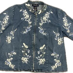 Denim&Co Blue and White Embroidered Jean Jacket